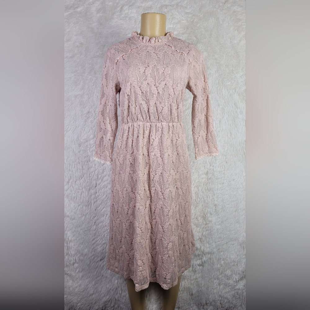 Orange Creek Pink Floral Lace 3/4 Sleeve Midi Dress Sz S Cottagecore Twee Whimsy